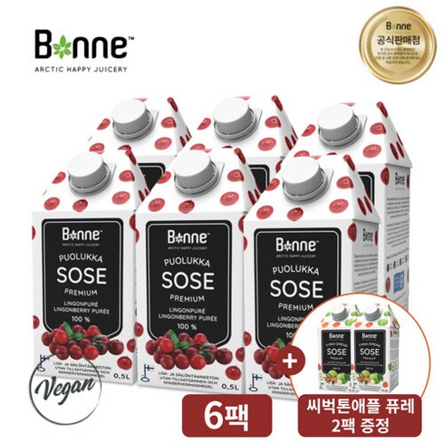 (증정)본네 핀란드 링곤베리 퓨레 주스 500ml 6팩 (씨벅톤 퓨레 2팩 증정), 단일속성