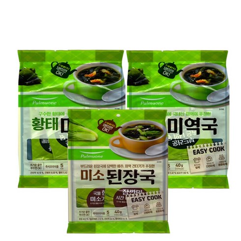 풀무원 황태미역국 5인분 40g x 2p + 미소된장국 5인분 40g, 1세트