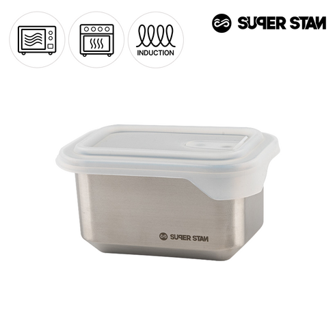 슈퍼스텐 사각4호 750ml 전자렌지 인덕션 냉동 냉장 다용도 밀폐용기 실리콘뚜껑 스텐리스등급 304재질, 1개