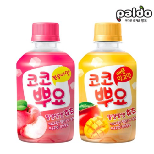 sj서진 팔도 코코뿌요 280ml 복숭아맛 12개 애플망고맛 12개 (총24개) 팔도공식대리점, 24개입