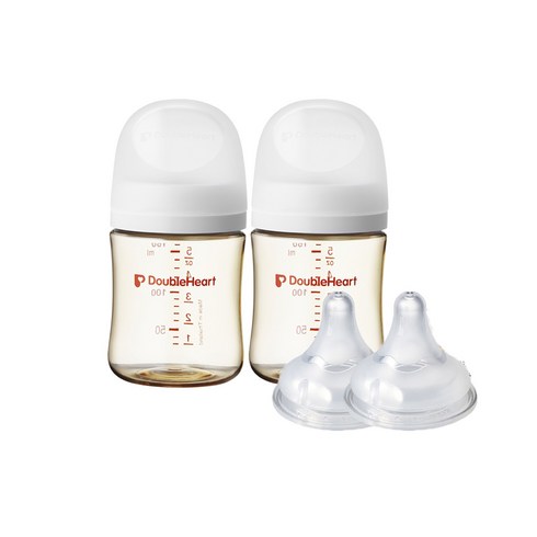 더블하트 모유실감 3세대 PPSU 베이직 트윈팩 160ml+젖꼭지(2입), 제뉴인화이트, 3세대 젖꼭지S