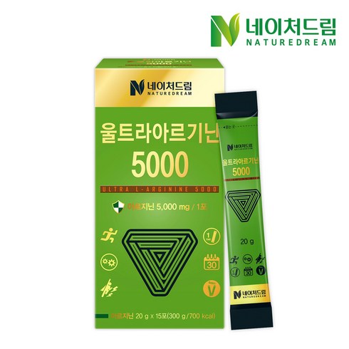 [공식판매처] 네이처드림 울트라 아르기닌 5000 20g x 15포 (아리얼 세니타이저 증정 종료), 6개