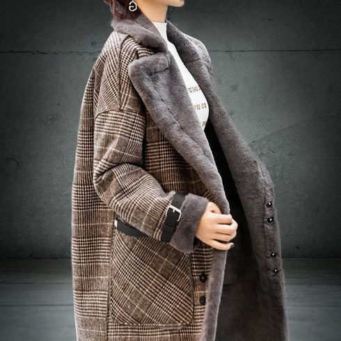 2023년 가성비 최고 여성무스탕코트 - 여성 무스탕 자켓 털 모직 코프 하프 도톰 기모 아우터 체크 캐주얼 자켓 루즈핏 데일리 퍼 코트 빅사이즈