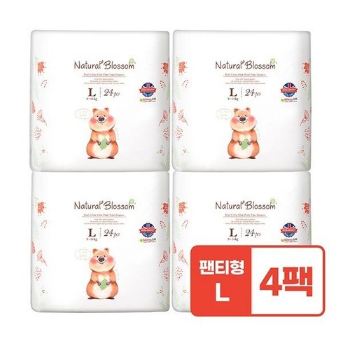 네츄럴블라썸기저귀 - 네추럴블라썸 비건기저귀 팬티형 L 24매X4팩, 4개, 대형(L)