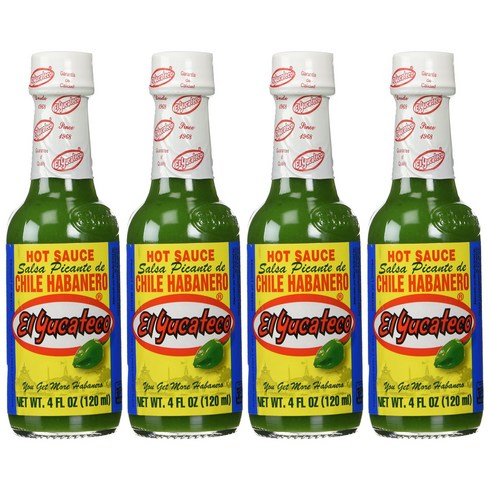 하바네로소스 - El Yucateco Sauce Habanero Green Hot - 4 Ounce (Pack of 4) 엘 유카테코 소스 하바네로 그린 핫 - 4온스(4팩), 120ml, 4개