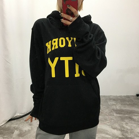 남여공용 뉴욕시티 프린팅 기모 후드티