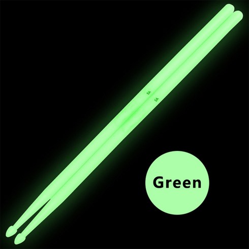 5A 빛나는 조명 기업 드럼 스틱 빛나는 빛 업 드럼 스틱 형광 드럼 스틱 밝은 조명 드럼 스틱, 빛나는 녹색