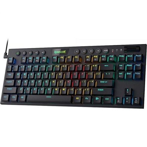 Redragon K621 호러스 TKL 무선 RGB 기계식 키보드 5.0 BT/2.4 GHz/와이어드 3모드 80퍼 초박형 로프로파일 블루투스 전용 미디어 컨트롤 및 선형 레드 스, 80% TKL Wired, Black (Brown Switch), 블랙 (블루 스위치)