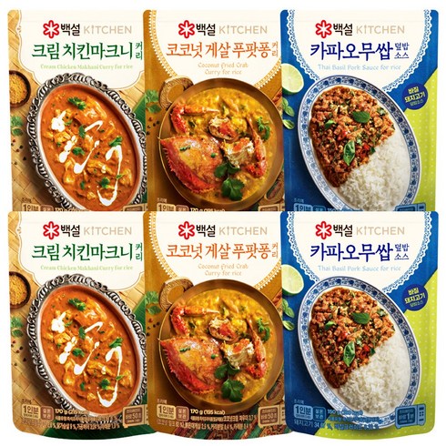 카파오무쌉 - 카파오무쌉덮밥소스x2+코코넛게살푸팟퐁커리x2+크림치킨마크니커리x2, 6개, 150g, 1세트