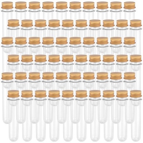 플라스틱시험관 - 60 PCS 40ml 뚜껑이 있는 투명 플라스틱 시험관 140 x 25mm 욕조 소금관 식물 과학 실험 사탕 보관 분말 향신료, Gold Caps