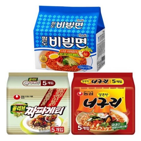 볶음너구리단종 - 농심&팔도 팔도 비빔면 130gx5개+농심짜파게티140gx5개+농심너구리120gx5개, 15개