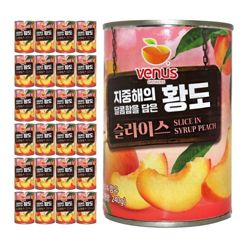 황도/과일 - 신세계푸드 비너스 황도 슬라이스 410g / 복숭아 통조림 술안주 간식 과일 빙수 캔, 24개