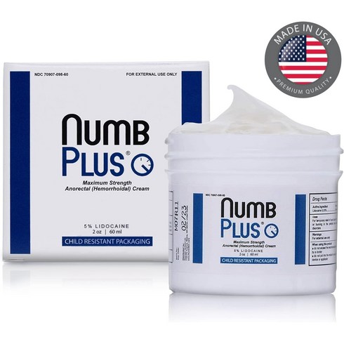 [미국내수용] NumbPlus 5% 타투 문신 피어싱 왁싱 피부마취 마비 무통크림 연고 국소용 제모용 USA, 2온스(1팩), 1개