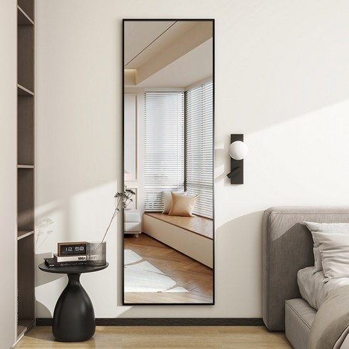 beautypeak전신거울 - BEAUTYPEAK 1470mm x 440mm 전신거울 홈짐 운동방 대형 전신 거울 수직으로 매달리거나 벽에 기대어 전신거울 알루미늄합금 얇은 테두리 거울 침실 탈의실, 블랙