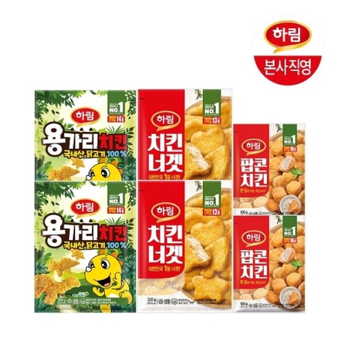 하림 용가리치킨 300g 2봉+치킨너겟 300g 2봉+팝콘치킨 180g 2봉, 1세트