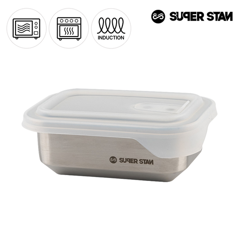 슈퍼스텐 사각3호 500ml 전자렌지 인덕션 냉동 냉장 다용도 밀폐용기 실리콘뚜껑 스텐리스등급 304재질, 1개