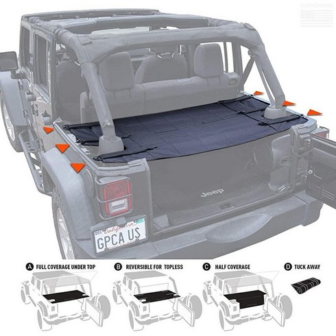 2023년 가성비 최고 사하라프로 - GPCA - 프리덤 팩 양면 카고 커버 프로 및 자동차 오거나이저 토너 커버 및 자동차 트렁크 오거나이저 랭글러 JK JKU 4DR 스포츠 사하라 루비콘 및 프리덤 언, Cargo Cover PRO