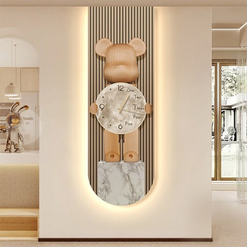 2023년 가성비 최고 르마엔베어 - 르마엔베어 led 벽시계 조명 시계 브릭베어 럭셔리 입구 현관 장식 거실 복도, 전체 크기 33X100 10인치, 벽시계 - 조명없음, 베어 C