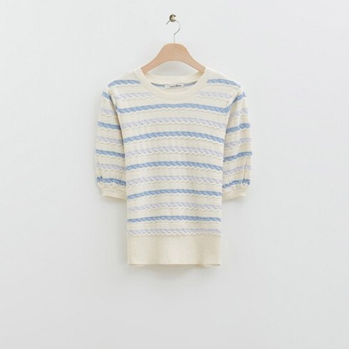 로엠 여성용 멀티 스트라이프 반팔 스웨터