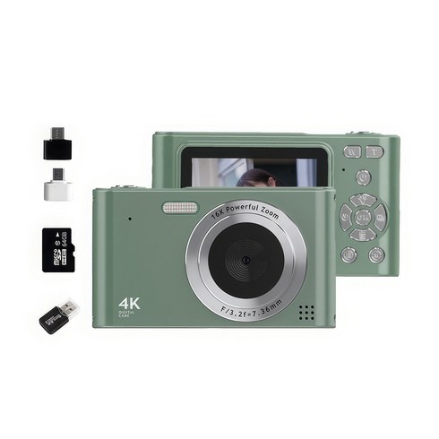디지털카메라 - RUNHome 4800w 레트로 미니 디지털 카메라 여행용 인생+64G메모리카드+카드 리더기, 라이트그린