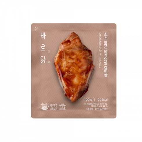 바르닭 소스품은 닭가슴살 갈비맛 20팩, 100g, 20개