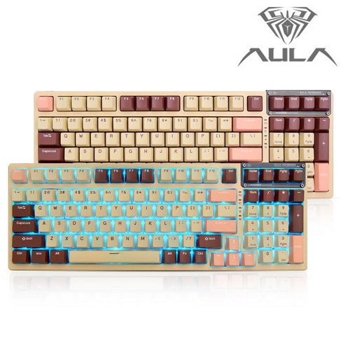 AULA F98 PBT RGB 풀윤활 유무선 기계식 키보드 블루투스 키보드 독거미 키보드, 브라운핑크오렌지