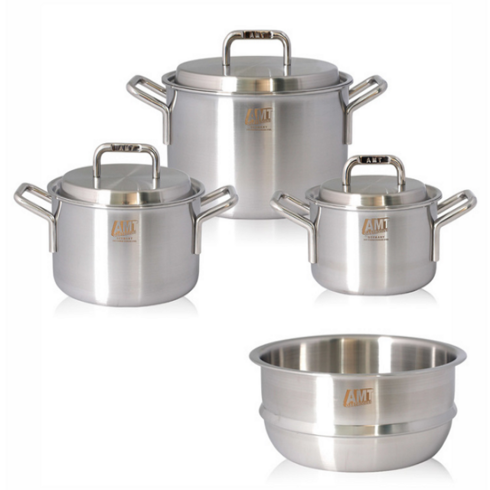 AMT 샤프 스테인레스 쿡웨어 세트 7P Sharp Stainless Cookware Set, 냄비 3 찜기 1 뚜껑 3, 스테인레스 스틸