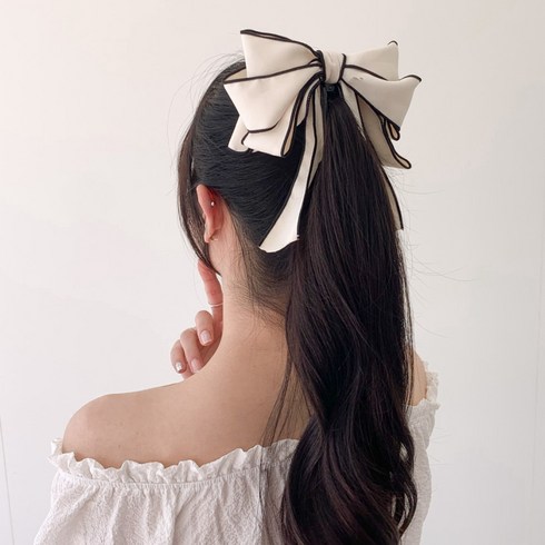 블루씨티 메리 배색 빅리본 바나나핀 꼬임 반묶음 헤어 집게핀