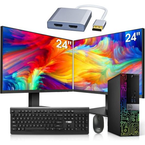 듀얼 쿠루이 24인치 모니터 번들이 포함된 Dell OptiPlex 데스크톱 컴퓨터 PC Intel Core i76700 16GB 램 512GB M.2 NVMe SSD WiFi