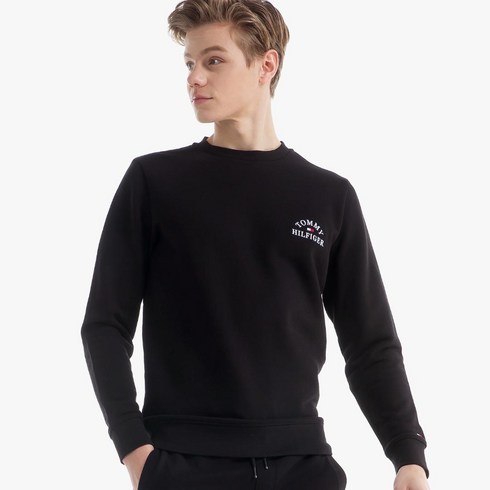 타미힐피거 [본사공식판매][남성] 코튼 로고 긴소매 맨투맨 티셔츠 T12A1TPO020MT2 BDS, BLACK