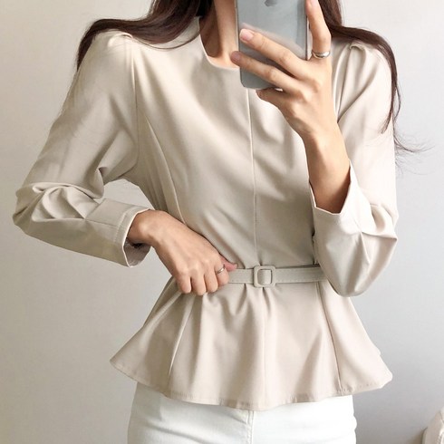 요시아나 [당일발송] 클래식한 로크샤 페플럼 벨티드 블라우스(벨트세트) 2컬러