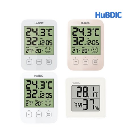 휴비딕온습도계 - 휴비딕 디지털 온습도계 HT-7 시계 아이콘 표시, 화이트, 1개