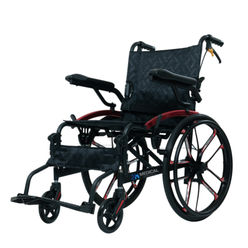 카본휠체어 - 2H메디컬 프리미엄 라이트 휠체어 - 11kg 초경량 마그네슘 알루미늄 접이식 장애인 휠체어, Q06LAJ-20(레드), 1개