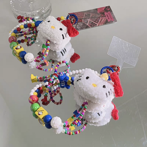 키티 유니크 키홀더 비즈 키링 열쇠고리, 1개