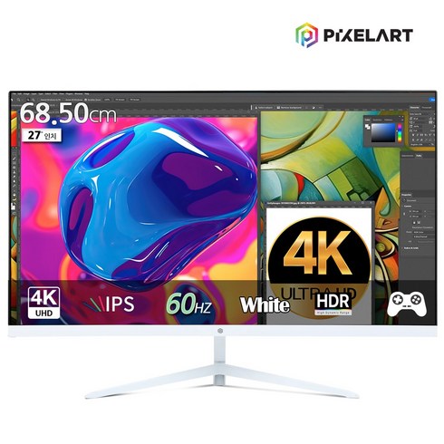 uhd모니터 - (댓글이벤트)픽셀아트 PIXELART PAU2711W 화이트 일반 UHD 60Hz IPS 4K 모니터 일반, 68cm