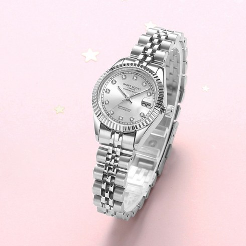롤렉스여성시계 - 세인트스코트 본사 정품 천연 다이아몬드 세팅 사파이어 글라스 커플 시계 ST5601