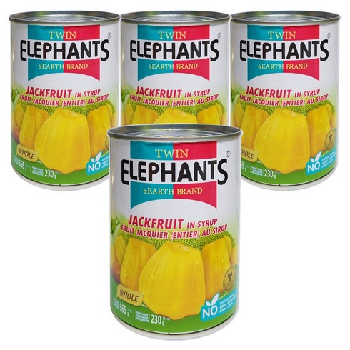 [태국] TWIN ELEPHANTS 잭후르츠 과일캔 통조림 / JACKFRUIT 잭후르츠 빙수 주스 과육, 4캔, 565g