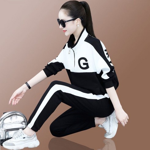 2023년 가성비 최고 말본 - 가을과 겨울 새로운 여성 골프 의류 여성 골프 정장 패션 스포츠 정장 여성 봄과 가을 새로운 수직 칼라 세련된 컬러 긴 소매 느슨한 슬리밍 투피스 스웨트 셔츠