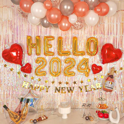 2023년 가성비 최고 연말홈파티 - 로나파티 HELLO 연말 홈 파티 16종 세트 풍선 용품, 2 HELLO 숫자 ALL 골드 SET