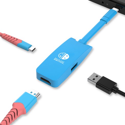 베이식스 닌텐도 스위치 독 3in1 멀티허브 USB C타입 HDMI 4K 60hz, 블루, 1개