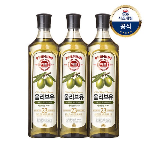 올리브유900 - 해표 올리브유 900ml X 3병 (+프리미엄참치액550ml 증정), 단일속성