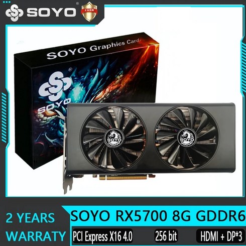 2024년 가성비 최고 RX5700XT - SOYO 그래픽 카드 AMD RX5700 RX5700XT RX580 8G 게임용 GDDR6 256 비트 PCI 익스프레스 4.0 × 16 라데온 GPU 컴퓨터 8 핀, 2.580 8g white