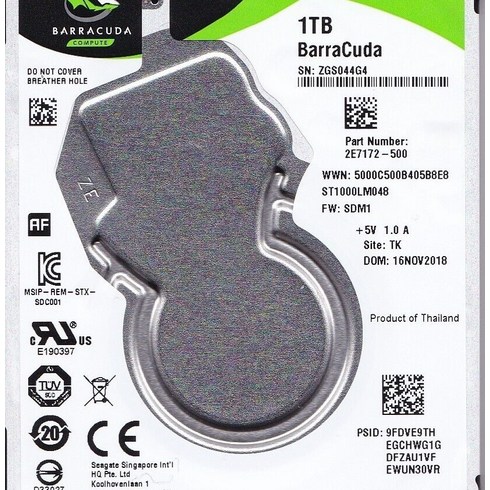 Seagate ST1000LM048 p/n: 2E7172-500 f/w: SDM1 s/n: ZGS TK NOV / 2018 1TB SATA 2.5 A17-17 35254774502