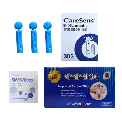 케어센스 채혈침(30G)100개+에스엠스왑 알콜솜100개, 1세트