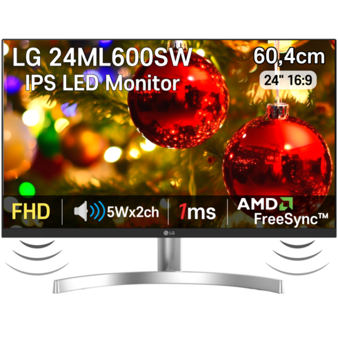 LG전자 24ML600SW 컴퓨터 모니터 60cm IPS 3면 슬림베젤 스피커내장 사무용 가정용 [당일발송]