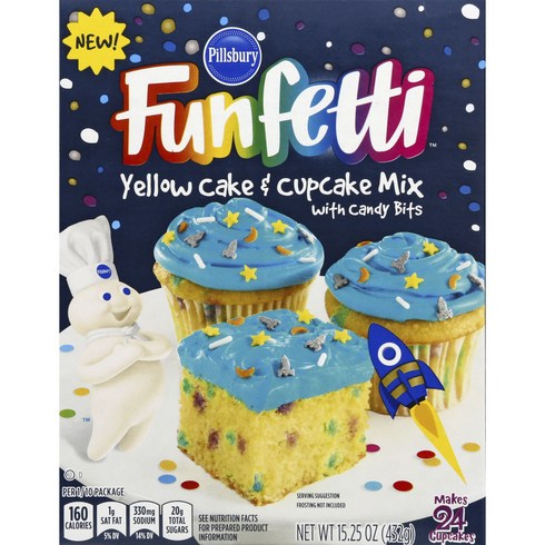 cakeplus - 필스버리 펀페티 옐로우 케이크 & 컵케이크 믹스, 1개, 432g