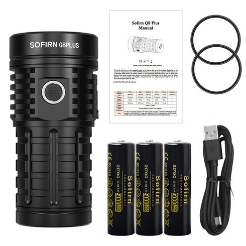 Sofirn Q8 플러스 초강력 LED 손전등 USB C 충전식 21700 안두릴 2.0 토치 XHP50B 역충전 16000lm, with 21700 battery, CHINA, 5000K-5300K, 02 with 21700 battery, 1개