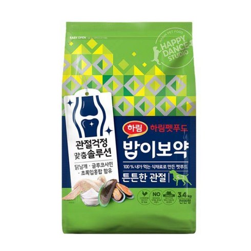 하림펫푸드 - 하림펫푸드 밥이보약 튼튼한 관절 강아지 사료 기본, 뼈/관절강화, 3.4kg, 1개