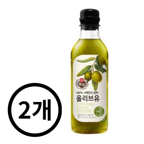 백설올리브유 - CJ제일제당 백설 압착 올리브유 엑스트라 버진 500ml 기름 튀김 부침 오일, 2개