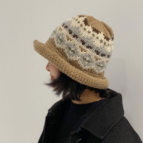 [사은품증정] 에스닉 벙거지모자 여성 버킷햇 울 니트 겨울 모자